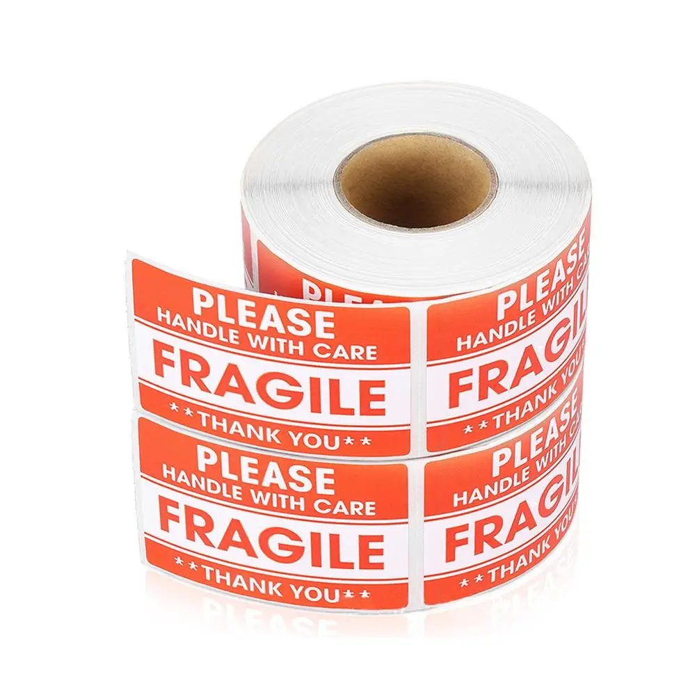 

500 Pcs Roll Fragile Label Paper Warning Sticker Adhesive Sign Copper Plate Good Package Stikcer Red Safe Transportation Handle