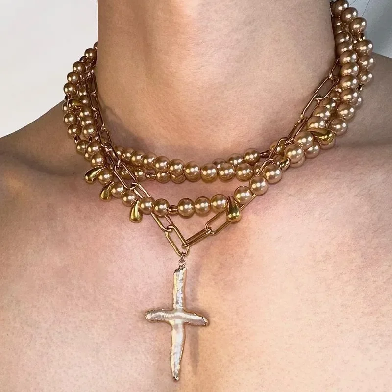 

Колье с золотым жемчугом в стиле ретро в стиле барокко — массивный галстук из тяжелой титановой стали