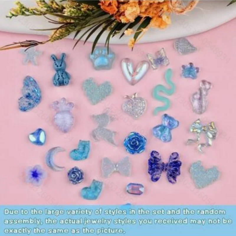 50pcs Mix Nail Accessories Cute Flat Bottomed Resin Nail Charms Jewelry 3D Bow Butterfly Nail Supplies for Nail Art Decorations