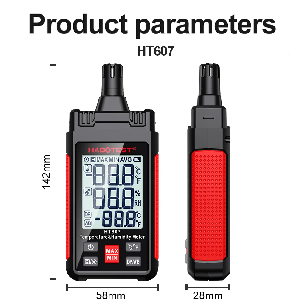 HT607 Digital Hygrometer Temperature Humidity Meter Handheld LCD Thermometer Hygrometer Psychrometer Wet Bulb Dew Point Tester