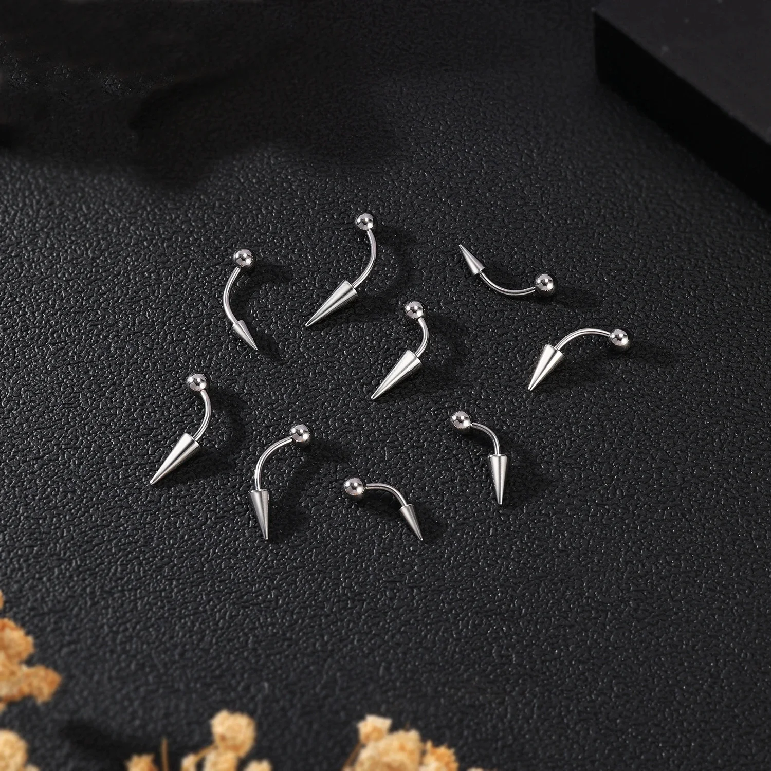 1PC 16G Long Spike Bridge Stainless Steel Eyebrow Ring Curved Barbell Cartilage Earring Punk Cone Labret Piercing Jewelry view 3