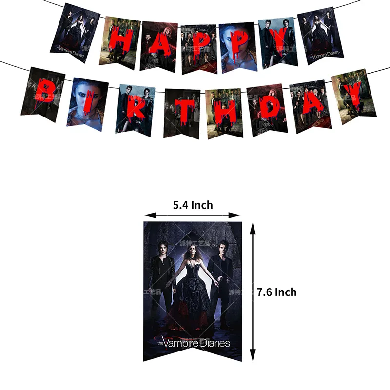 44Pcs Film Thema Erwachsene Geburtstag Ballon Party Dekoration Liefert Die Vampire Diaries Banner Kuchen Topper Baby Dusche Globos Spielzeug