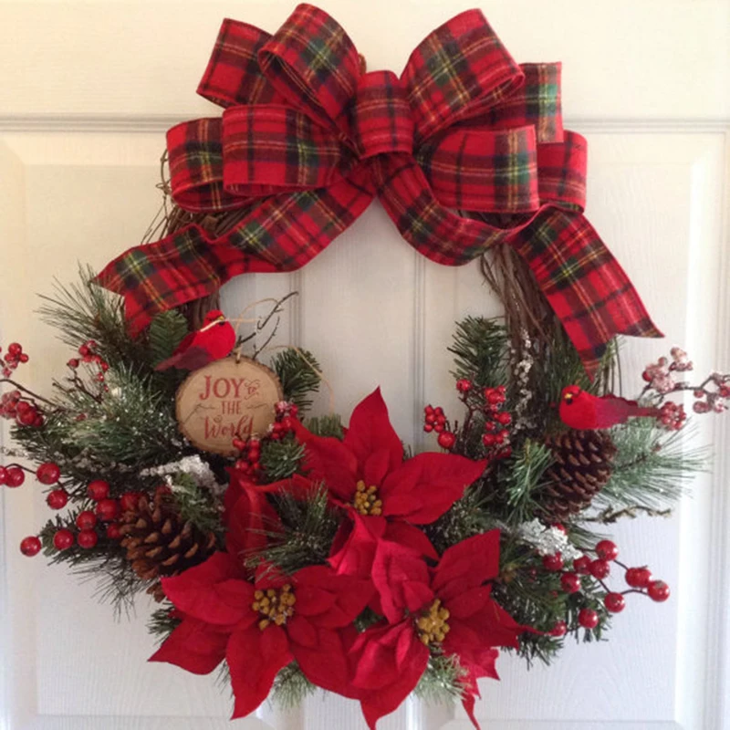 

Christmas Wreath Artificial Plant Rattan Circle Wall Decor Simulation Flower 2024 Halloween New Year Home Decor Navidad