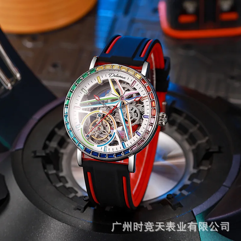 Stainless Steel LuoJie Flywheel Series Full Skeleton Luminous Waterproof Self-Wind Automatic Watch for Men