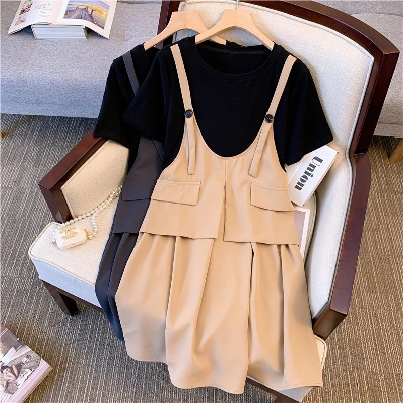 

Women Fake Two Piece Street Mini Dress 2022 New Summer Short Sleeve O Neck Patchwork Dresses Female Fashion Clothing Robe