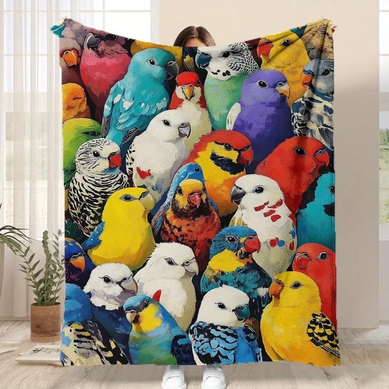 Colorful parrots and bird patterns Flannel printed blanket suitable for all seasons suitable living room office sofa and travel