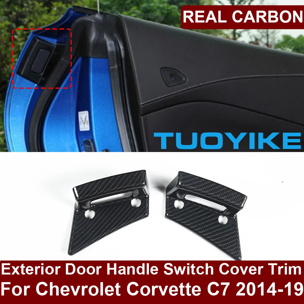 

Real Dry Hard Carbon Fiber Exterior Door Handle Switch Button Cover Frame Trim Decoration For Chevrolet Corvette C7 2014-19