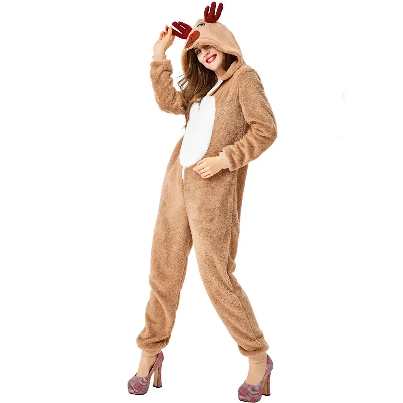 Frauen Weihnachts kostüm niedlichen Rentier Tier Kostüm Frauen Pyjama Winter Koralle Velet Overall für Weihnachten