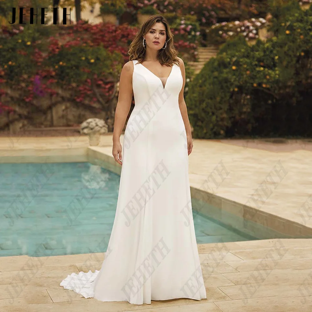 

JEHETH Elegant Sleeveless Wedding Dresses For Woman Plus Size Sexy Backless Chiffon Bride Gowns Mermaid Robe De Mariee 2024