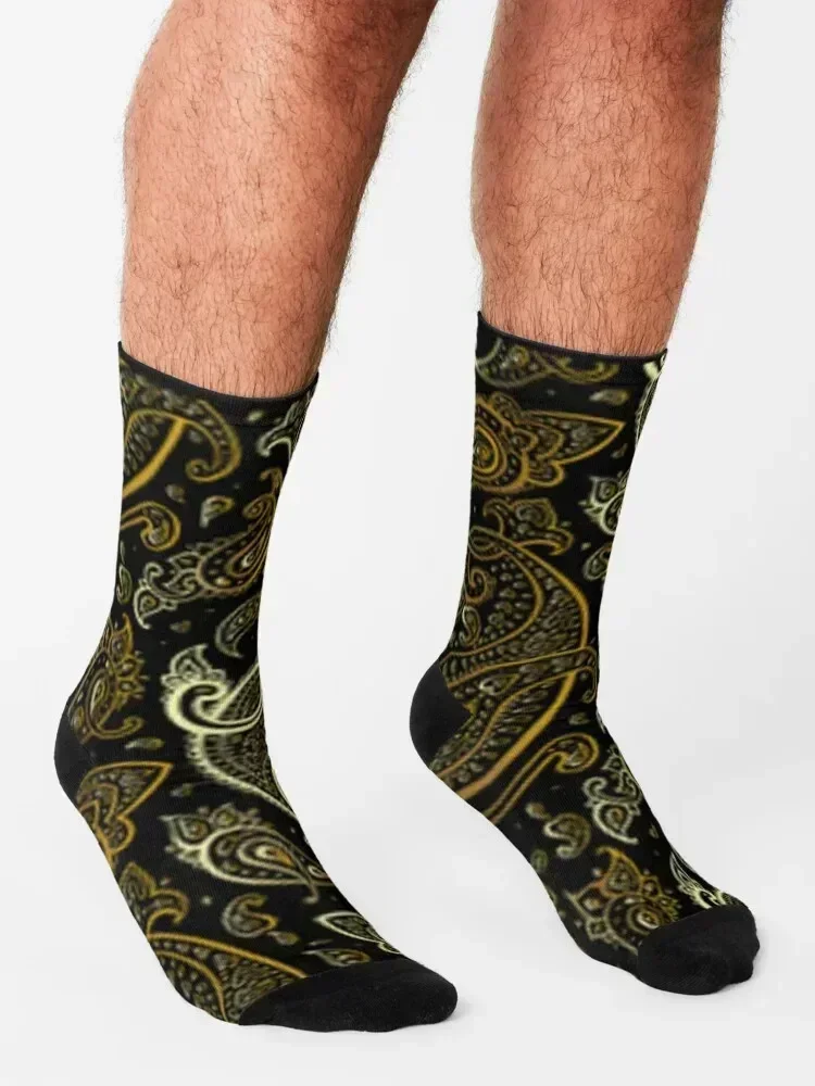 black and gold paisley Socks winter gifts gym Argentina professional running Designer Man Socks Women's