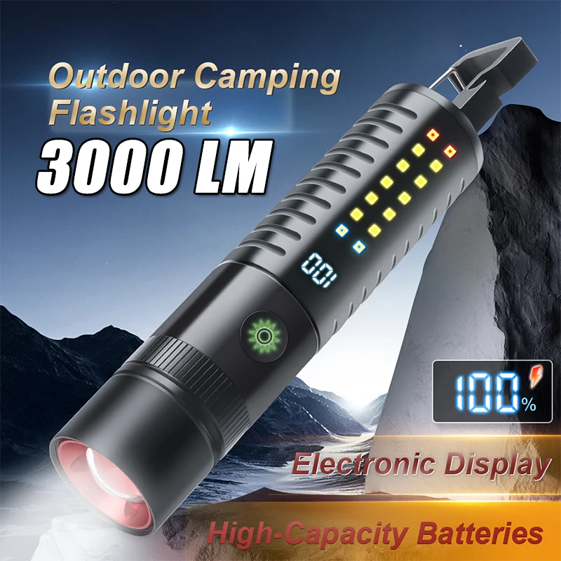 

LED+COB Flashlight USB Rechargeable 1200MaH Battery Torch 6 Modes Light With Hook Camping Fishing Working Emergency Lantern