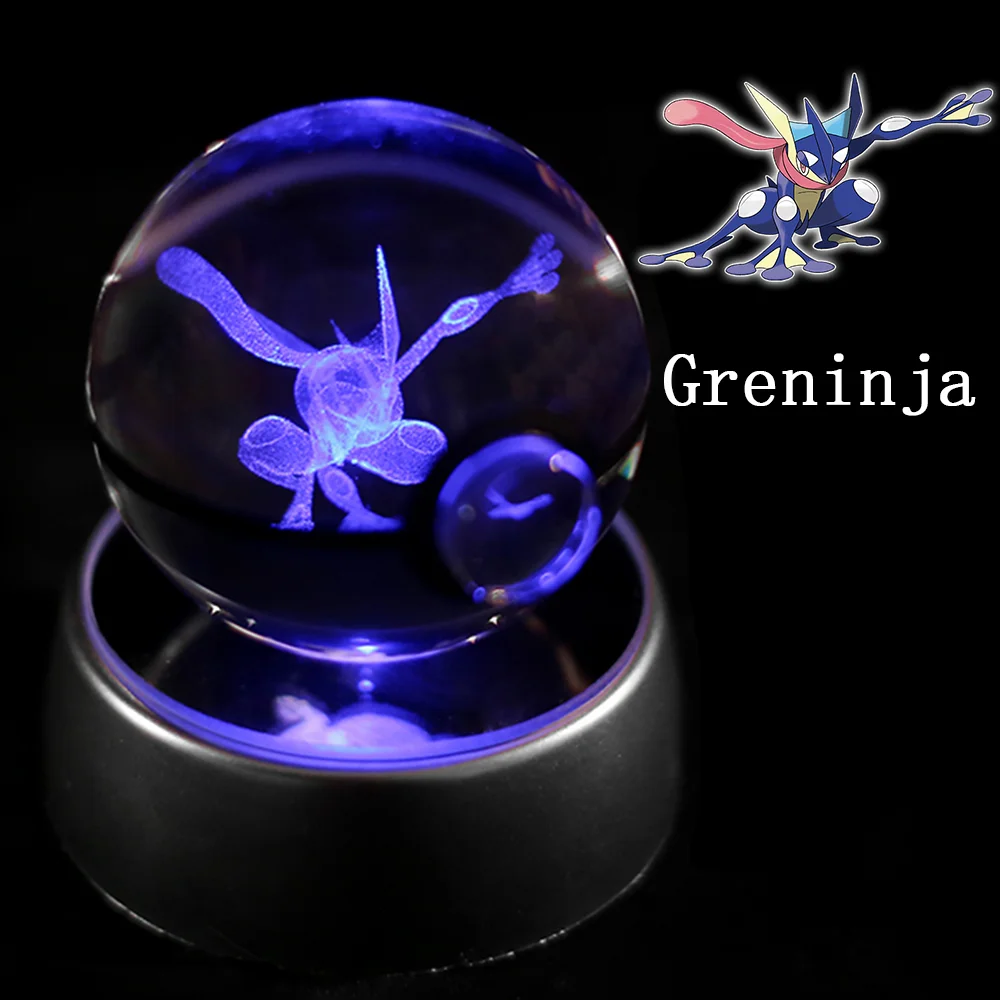 Pokemon 3D Crystal Ball Figure Engraving Pikachu Charizard Gengar With LED Light Base Anime Glass Ball Child Gift Toy