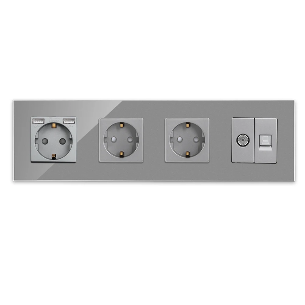 Imagem -04 - Bingoelec-tomadas de Parede com tv Tomada Cat6 tipo c Tomada Usb Dupla Internet Rj45 Conector de Rede Painel de Vidro Padrão da ue