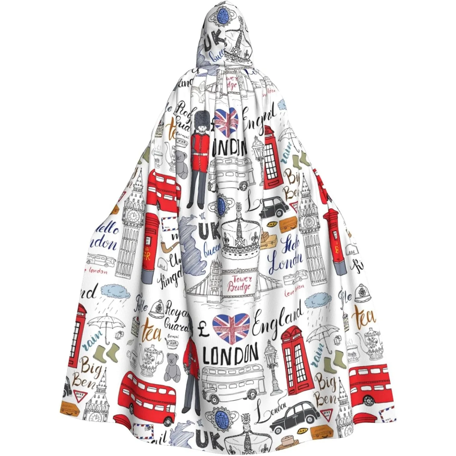 

Накидка с капюшоном для взрослых с принтом «Я люблю Лондоне», карнавальная праздничная накидка, халат для косплея, костюм для вечеринки, готический карнавал