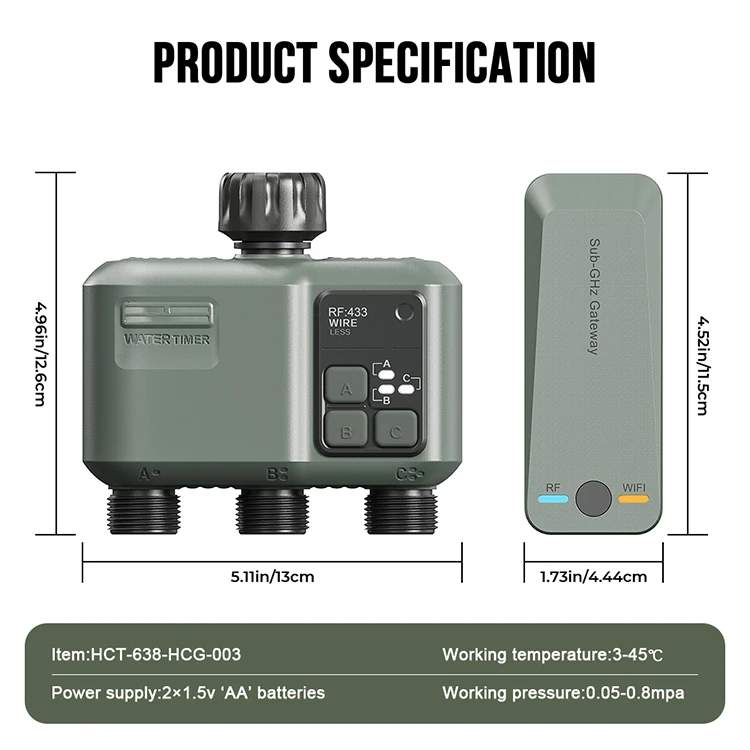 New Design Three Outlet Smart RF WIFI Wireless Water Timer Garden Watering Irrigation System for Outdoor Use HCT-638-HCG-003