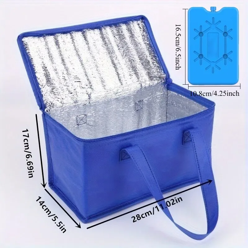 Insulated Refrigeration Bag+Reusable Ice Pack Set Double Cooling Effect,Leak-Proof Aluminum Foil Material (Non-Food Contact Use)