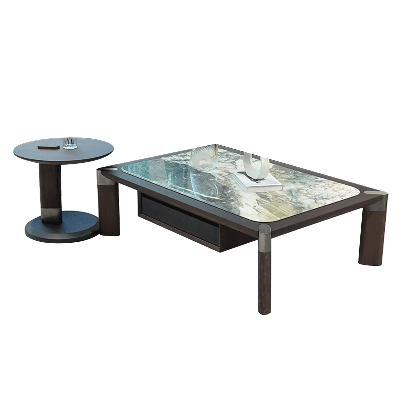 

Medieval black walnut veneer square coffee table modern high-end