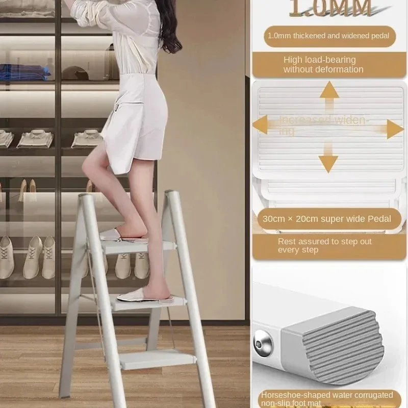 Household Stair Ladder Thickened Aluminum Alloy High Stool Step Ladder Portable Compact Design Lightweight Climbing Aid