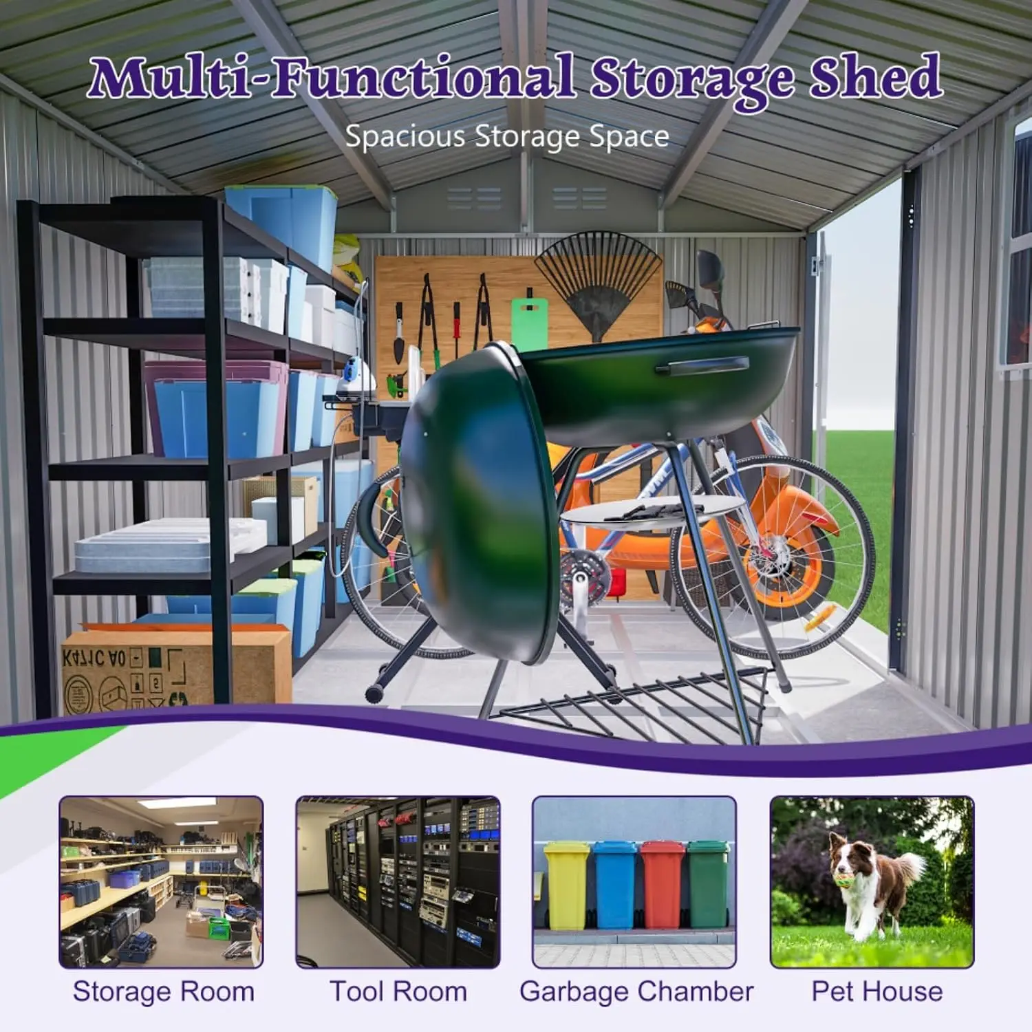 10x8FT Steel Shed with Window & Lockable Door, Weather-Resistant Metal Garden Tool Storage for Backyard Patio, Gray, Customized