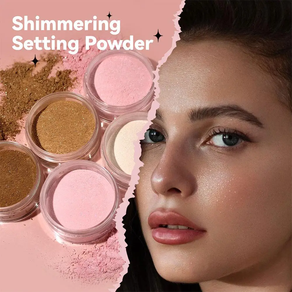 Glitter Setting Powder 4 Color Long Lasting Oil Control Pearlescent Cosmetic Face Makeup Powder Matte Natural Loose Shimmer Y7e8