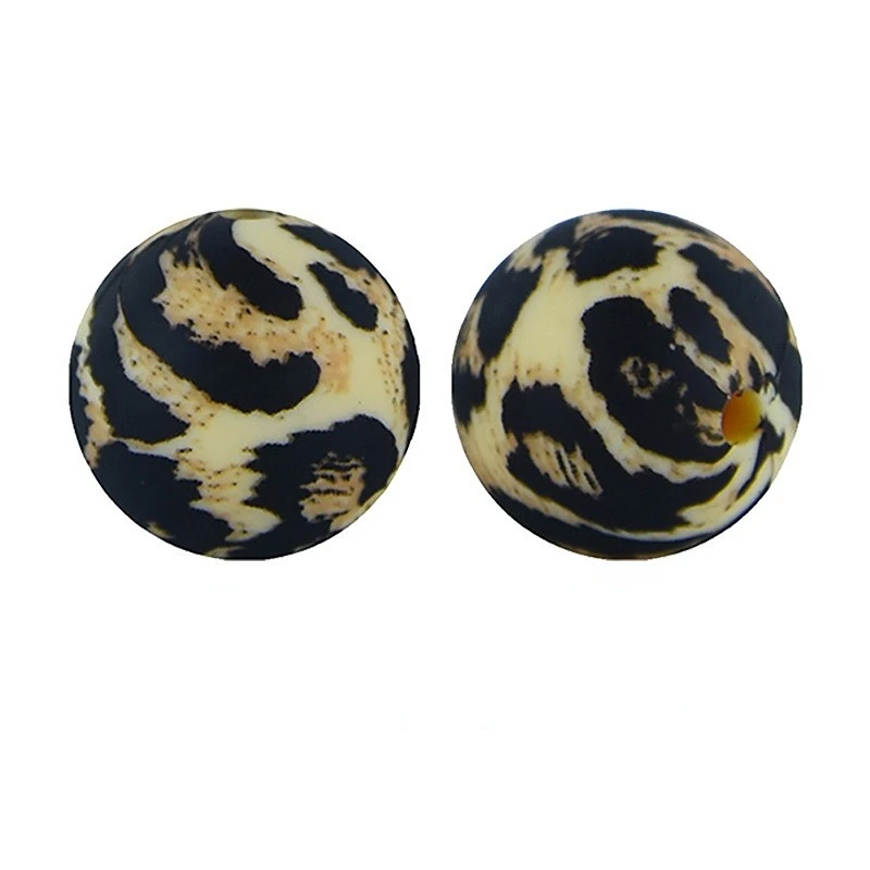 50pcs 15mm Brand New Cow Zebra Pattern Food Grade Silicone Beads DIY Making Bracelet Key Ring Keychain Accessories