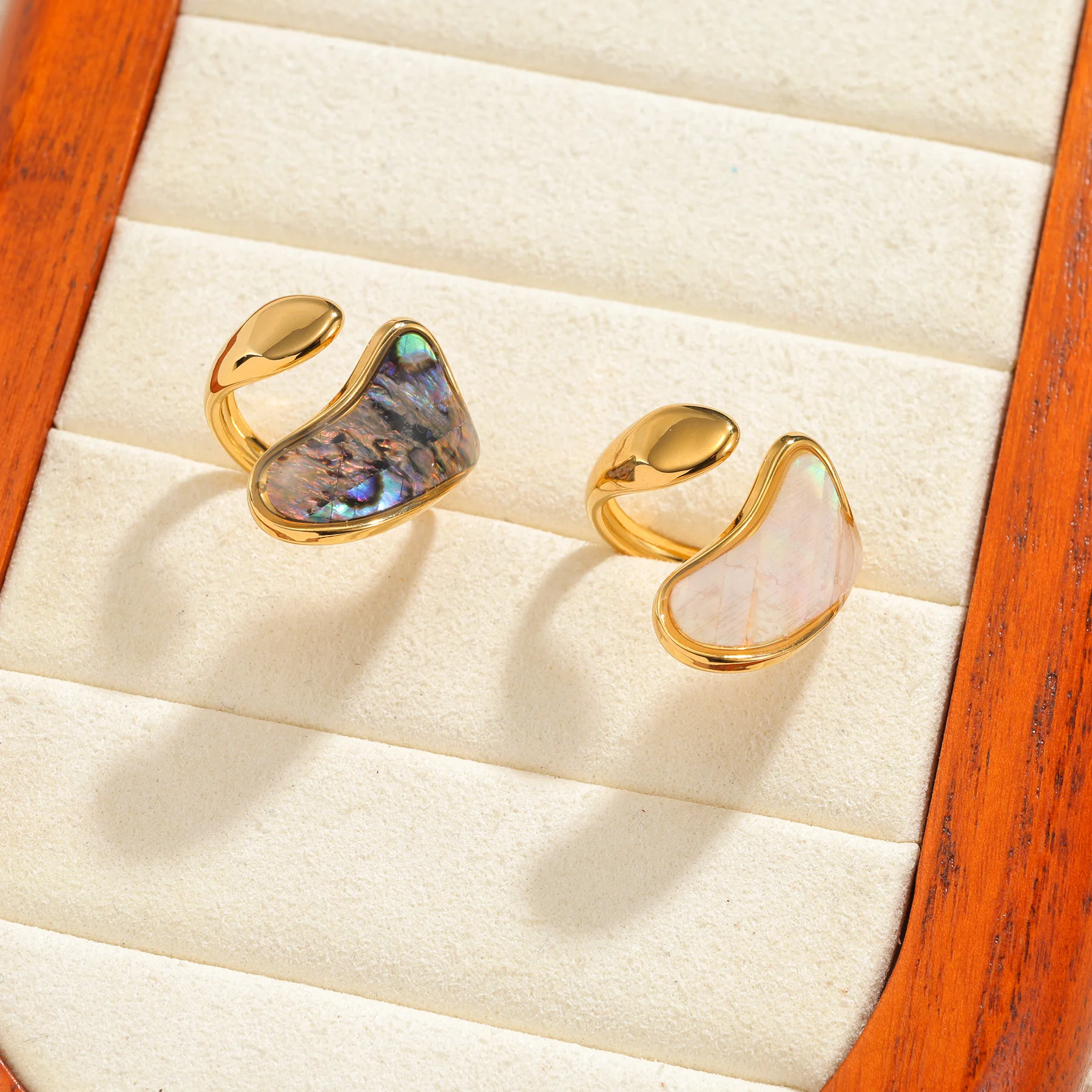 Kissmoon Minimalist Fashion Multiple Styles Abalone Shell Opal Stainless Steel Rings for Women Party Daily  Trendy Jewelry Gift