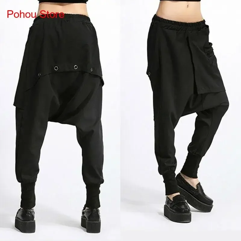 Spring Autumn Loose Small Foot Pockets Harlan Big Hanging Pants Long Pants Men Women