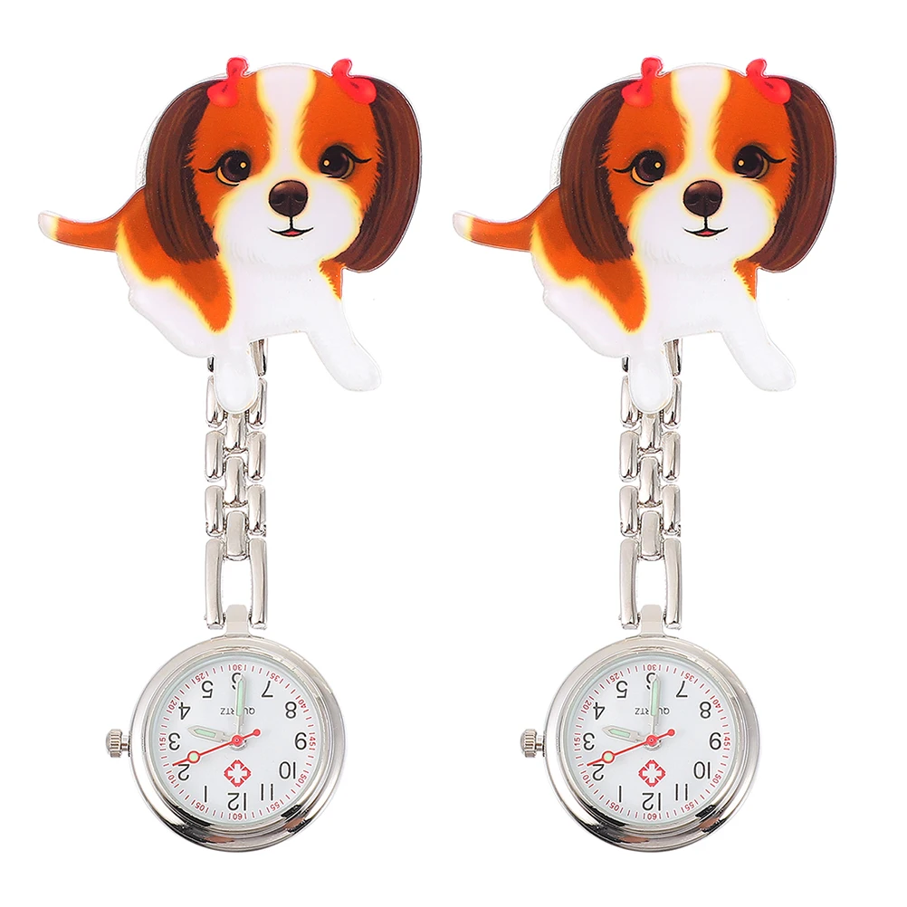 

2Pcs Cartoon Dog Retractable Nurse Pocket Watch Hanging Chain Practical Durable Nursing Exam Doctor Pocket Watch