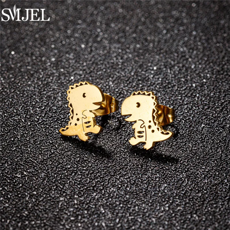 SMJEL Mini Stainless Steel Animal Stud Earrings for Women Dinosaur Eagle Shark Horse Lizard Earings Piercing Jewelry Xmas Gifts