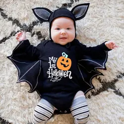 Baywell Autumn My First Halloween Suit Newborn Baby Boy Cosplay Costume Infant Pumpkin Bat Hoodie Bodysuit 0-18 Months