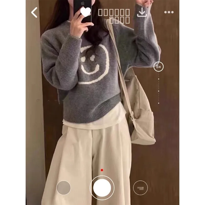 

Толстовка Hong Kong Sle Pixel Smile Face с круглым вырезом и длинными рукавами, женская толстовка Sweet Sle, удобная хлопковая внутренняя подкладка