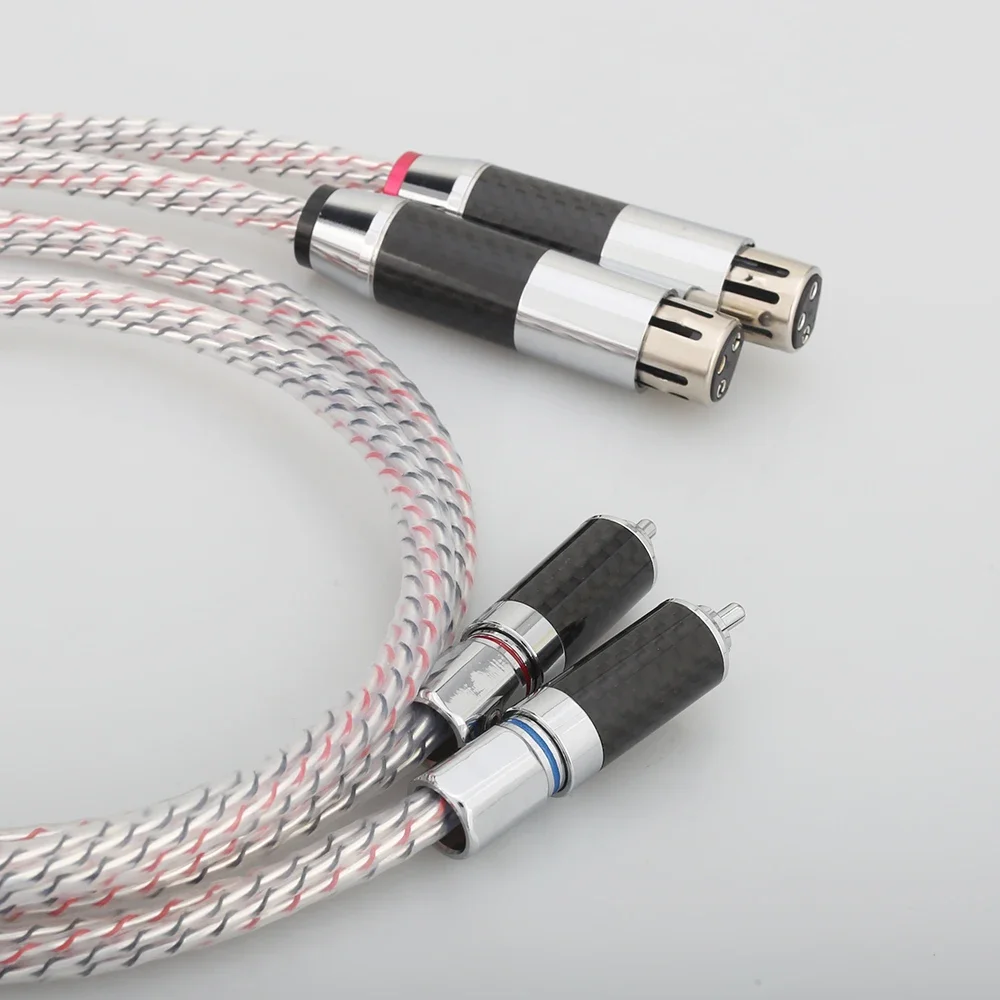 XLR RCA Audio Cable 7N Silver Plated Carbon Fiber Rhodium Plated Hifi Audiophile Interconnect for Amplifier DAC One Pair