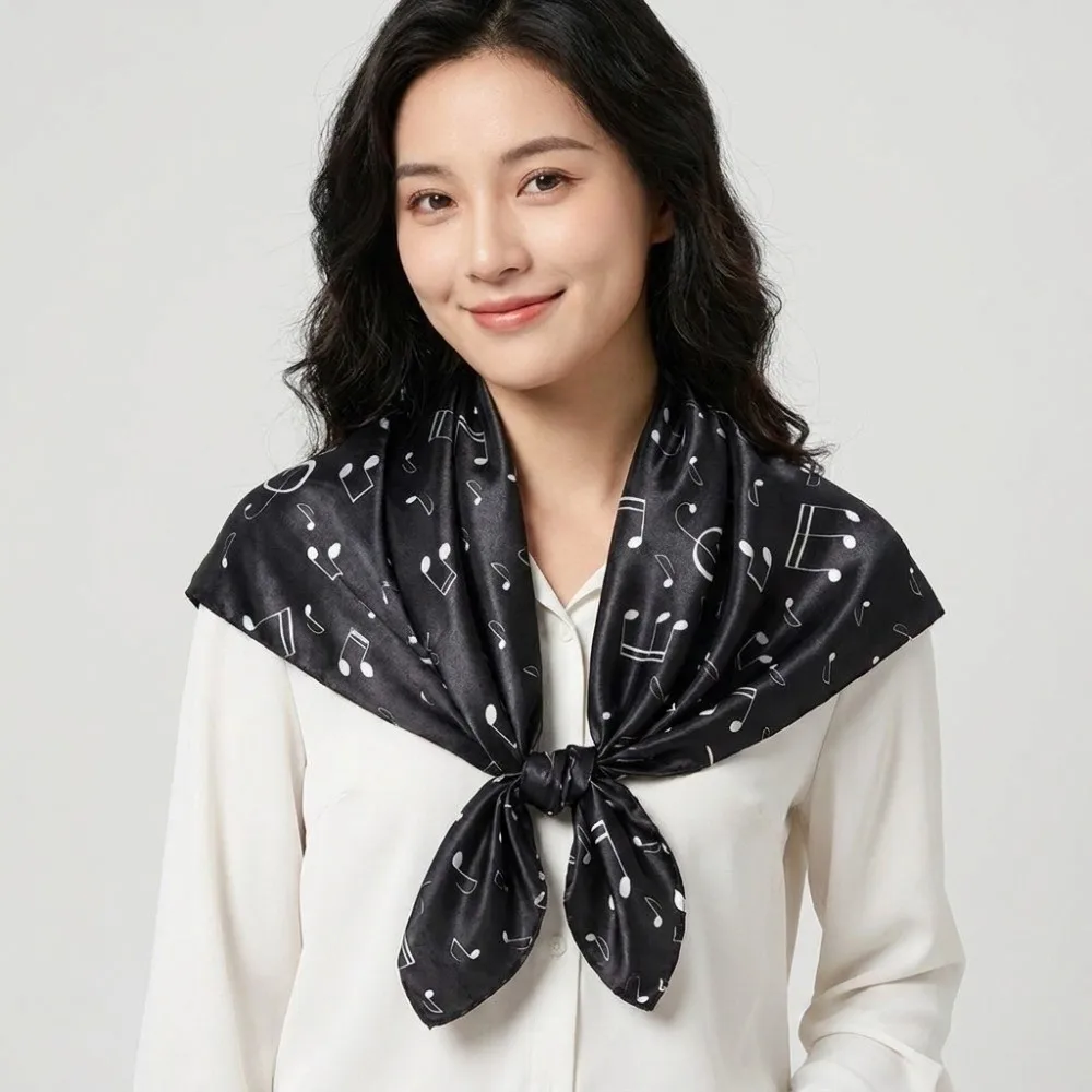 Versatile Breathable Musical Note Shawl Lightweight Large Square Headscarf Neck Wrap Hair Band Printed Silk Scarf Women