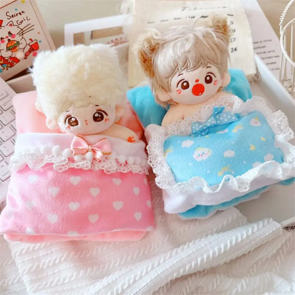 Pink Blue Doll Sleeping Bag Gift 10cm Lace Doll Bedding Pillow Accessories Toy Mini Mattress Pillow Quilt Cotton Stuffed Doll