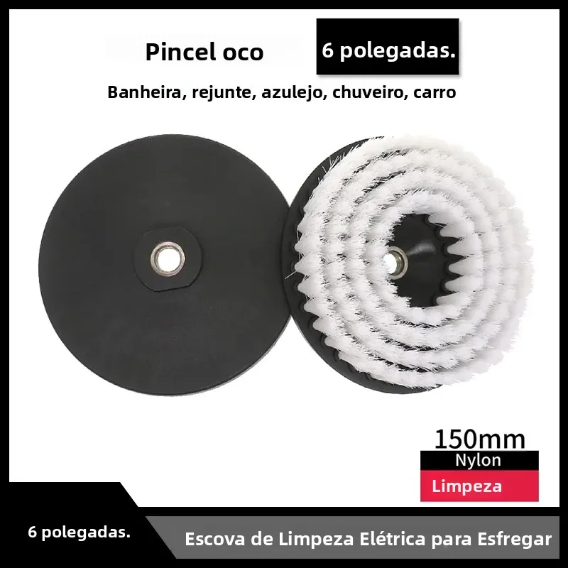 Escova de limpeza elétrica oca de 6 polegadas para carpetes, vidros, pneus de carro, azulejos de chuveiro, banheiro e superfícies de cozinha com adaptador.