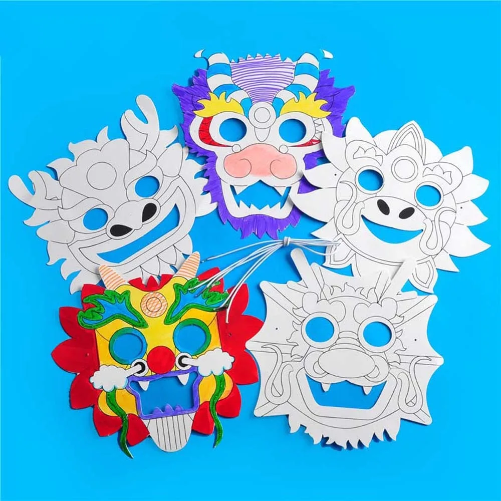 

Chinese Dragon Boat Festival DIY Blank Graffiti Paper Drawing Masks Kids Child Animal Color Birthday Favor Cosplay Party