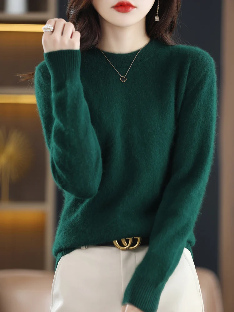 

2024 New Women 100% Mink Cashmere Sweater Long Sleeve O-Neck Pullover Autumn Winter Soft Jumpers Casual Knitwear Top Clothing