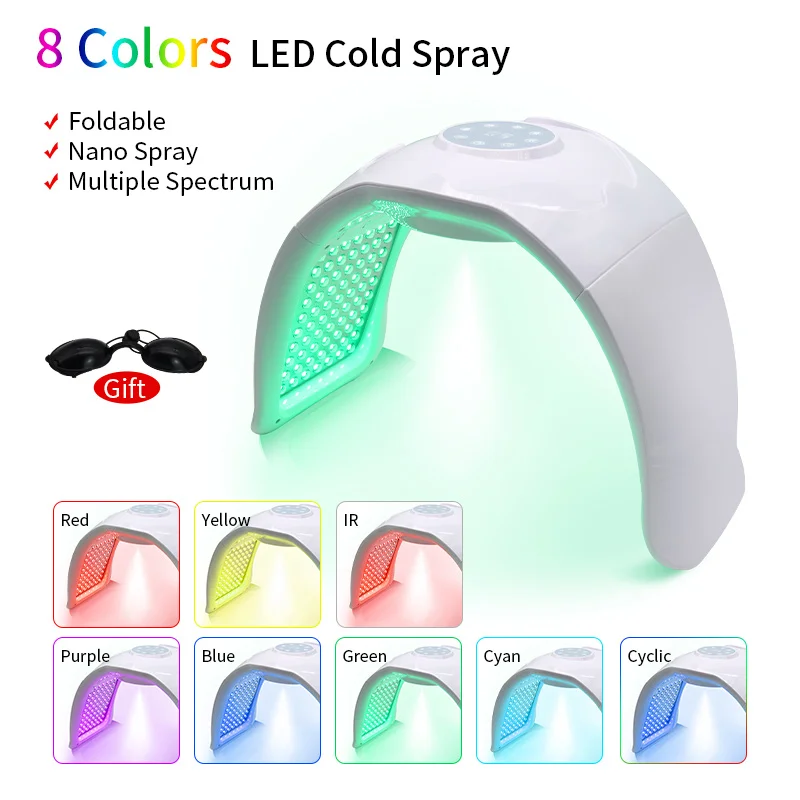 Upgrade 8-color PDT LED Facial Mask Photon Beauty PDT Equipment SPA Facial Spray Device Skin Rejuvenation Red Light Skin Care