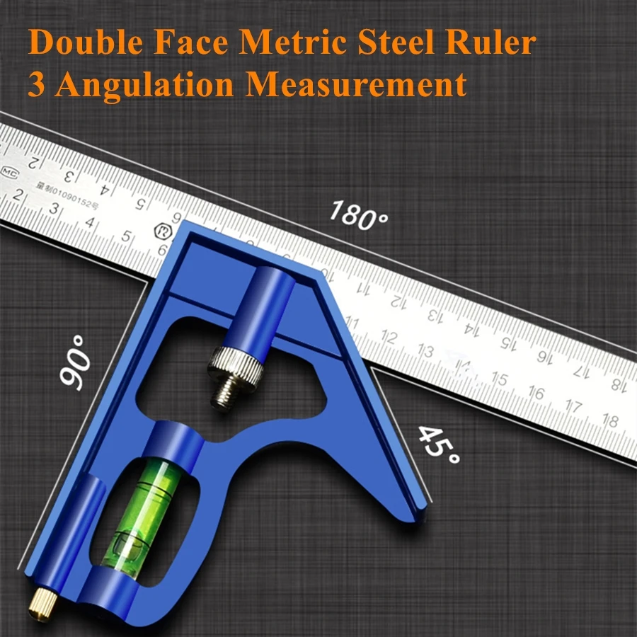 Adjustable Square Angle Ruler Set for Engineers, Multi Combination, Right Angle Protractor, Woodwork Measuring Tool Set, 3 in 1