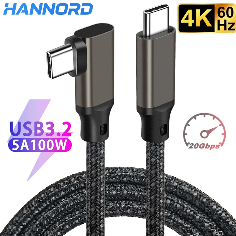 كابل USB C 3.2 Gen 2 من النوع C إلى USB C 90 درجة 20 جيجابت في الثانية 4K @ 60 هرتز كابل بيانات 5A 100 وات PD شحن سريع لأجهزة الكمبيوتر المحمول Macbook Pro iPad #1