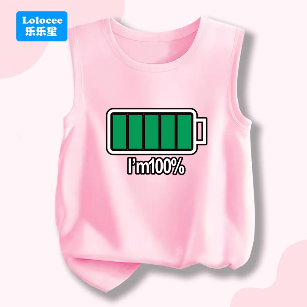 2026 الصيف الاطفال الفتيات تانك القمم أكمام تي شيرت الكرتون بطارية سترة قمصان القطن قميص المراهقين الأطفال تيز DCMD1