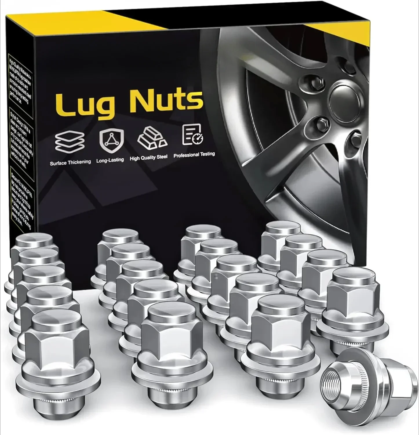 20pcs M12x1.25 Lug Nuts - 1.47 Inch 13/16 Hex OEM Mag Washer Style Factory Replacement Chrome Replacement for Nissan