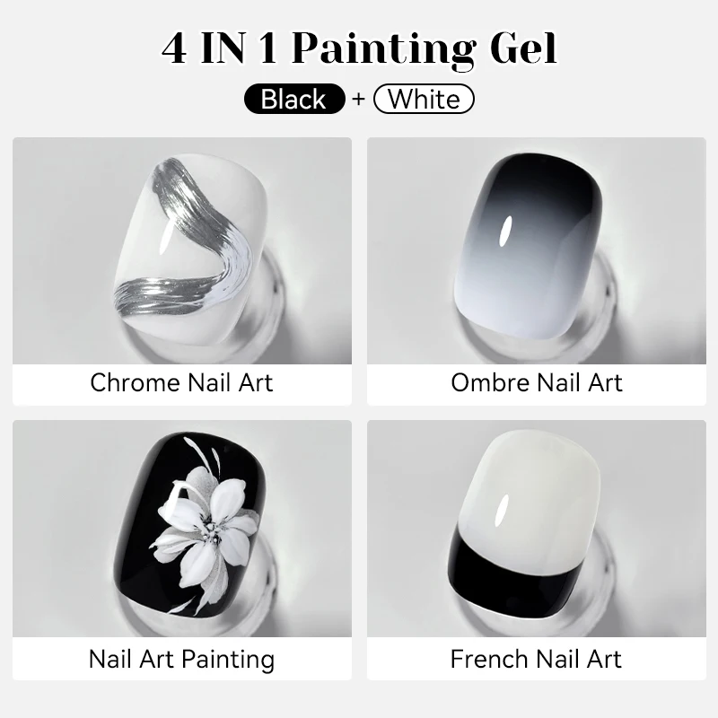 NICOLE DIARY 8ML 4 In 1 Painting Gel Black White Painting Gel Nail Polish DIY Drawing Gel Soak off Semi-permanent for Manicure