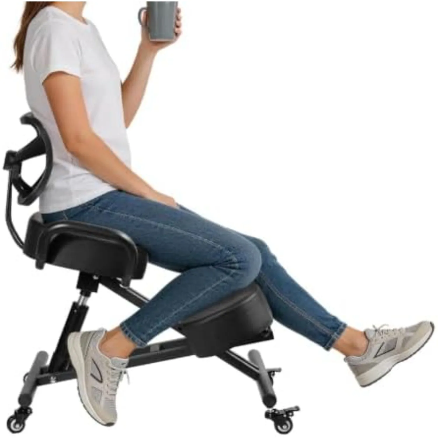 Silla Ergonómica para Arrodillarse con Respaldo y Soporte Lumbar | Silla de escritorio ajustable con ruedas y cojín grueso, mejora tu confort