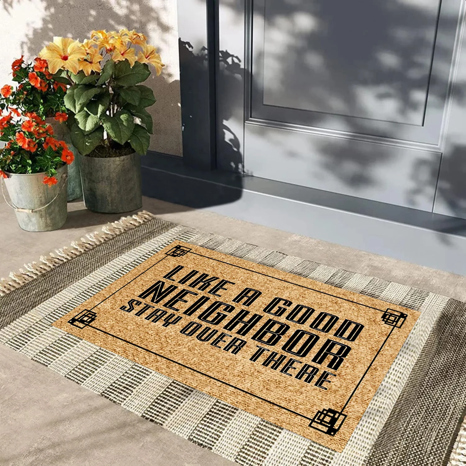 

Like A Good Neighbor Stay Over There Door Mats For Floor Rubber Backing Anti Slip Doormats Outdoor Rug for Patio Welcome Mat