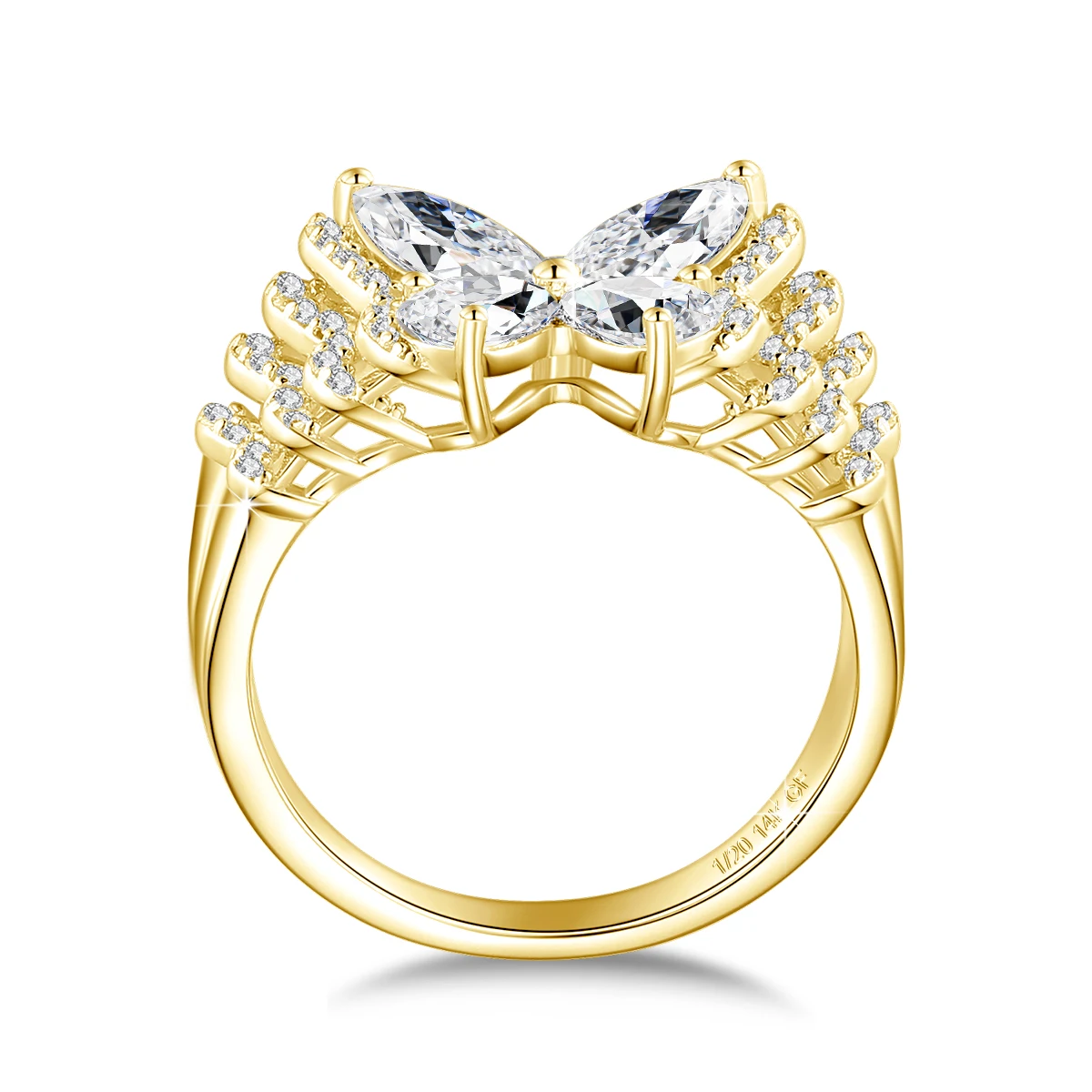 

Real 14K Gold Filled Ring Sparkling Butterfly Moissanite Rings For Women Wedding Party Jewelry Dainty Birthday Gift Colorfast