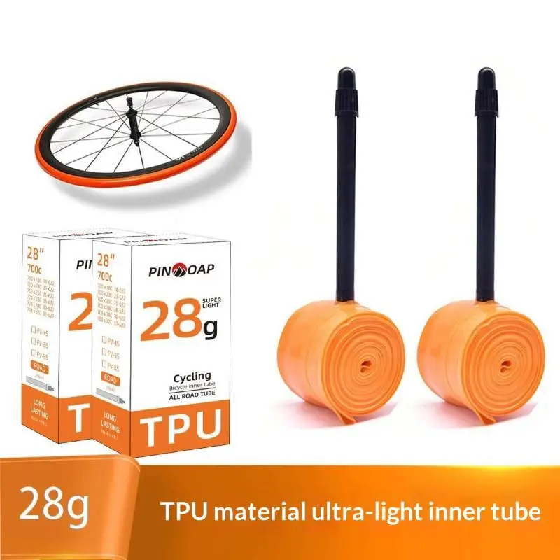 28g Orange TPU Inner Tube 700C x 18-32 Road Bicycle French Valve 45/65/85mm Ultralight Super Light Bike Tire Cycling Accessories