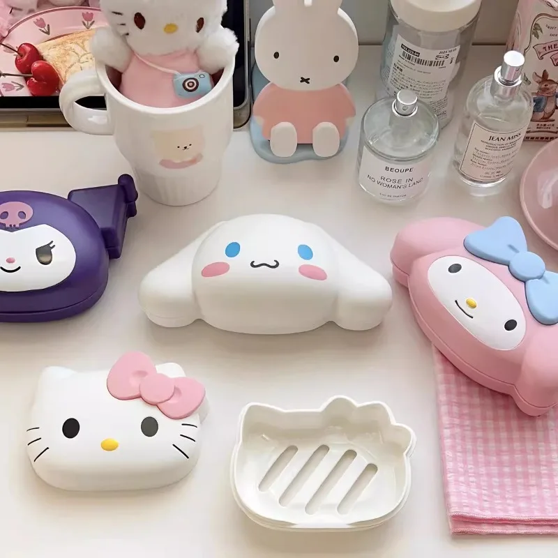 Urocze mydło Anime Miniso Sanrios My Melody Hello Kitty's Pudełko na mydło do domu Łazienka Kuchnia Mydło do przechowywania Pojemnik na mydło Prezenty świąteczne