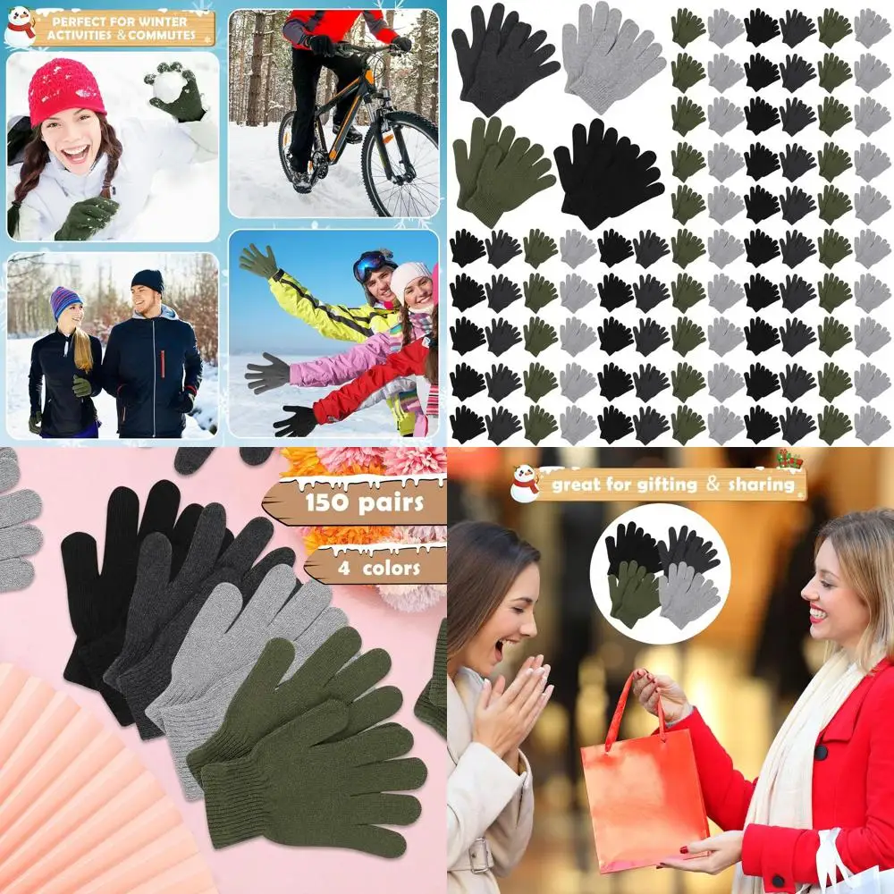 

Массовая упаковка из 150 пар зимних вязаных перчаток — тепло для мужчин, женщин и бездомных — идеальный рождественский подарок