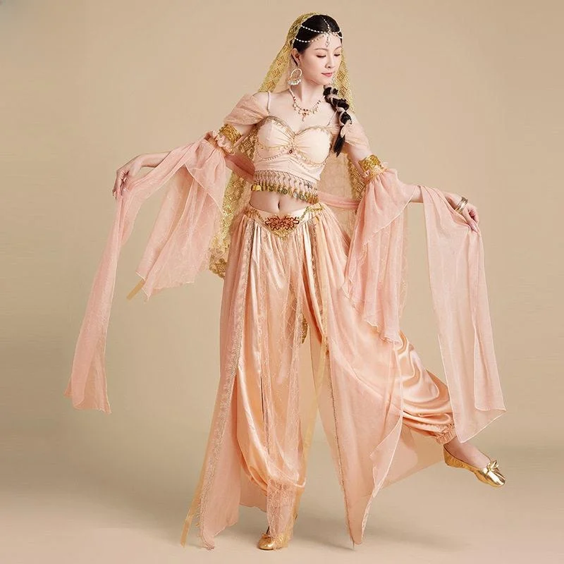 

Halloween Jasmine Princess Cosplay Costume Stage Performance Multi-piece Set Champagne Color Women's Traditional Ethnic Wear